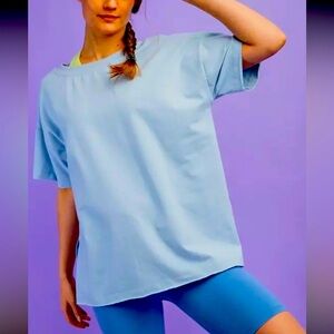 Oversized V-neck Reversible Short Sleeve Top, Blue